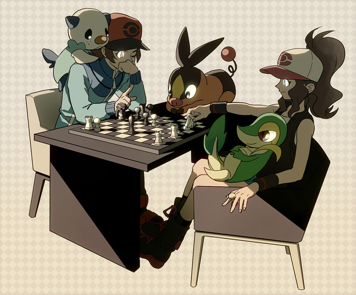 hilda, hilbert, oshawott, snivy, and tepig (pokemon and 1 more) drawn by mee