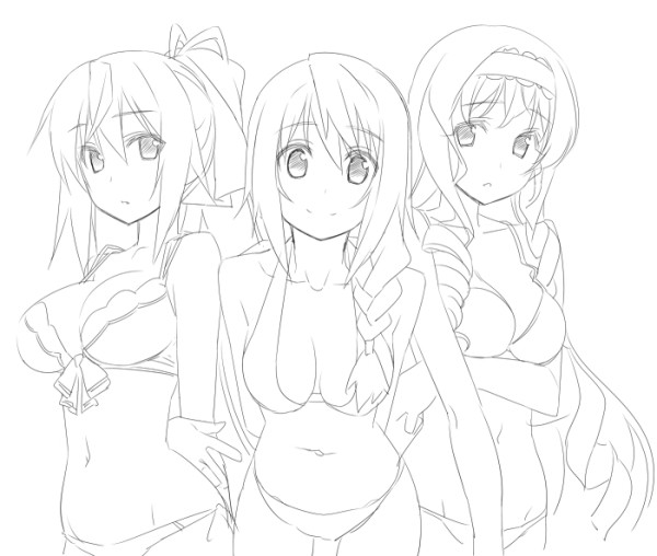 charlotte dunois, cecilia alcott, and shinonono houki (infinite stratos) drawn by himura_kiseki