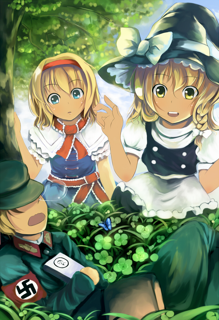 kirisame marisa, alice margatroid, and adolf hitler (touhou and 1 more) drawn by toaru_awl