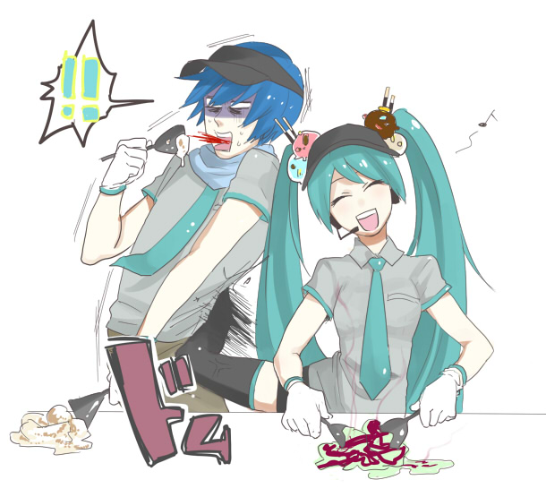 hatsune miku and kaito (vocaloid) drawn by suko_mugi