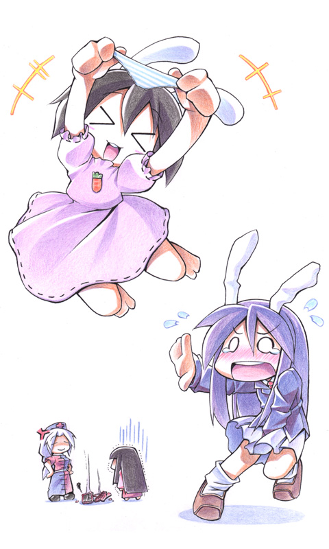 reisen udongein inaba, houraisan kaguya, inaba tewi, and yagokoro eirin (touhou) drawn by uccow