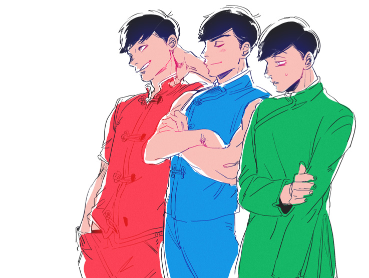 matsuno osomatsu, matsuno karamatsu, and matsuno choromatsu (osomatsu and 1 more) drawn by denzou_(50021106)