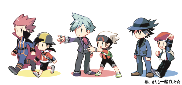 ethan, brendan, lucas, steven stone, lance, and 1 more (pokemon and 4 more) drawn by xichii