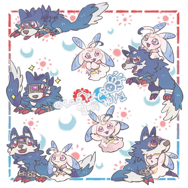 lunamon and loogamon (digimon) drawn by q_o_o_p_x