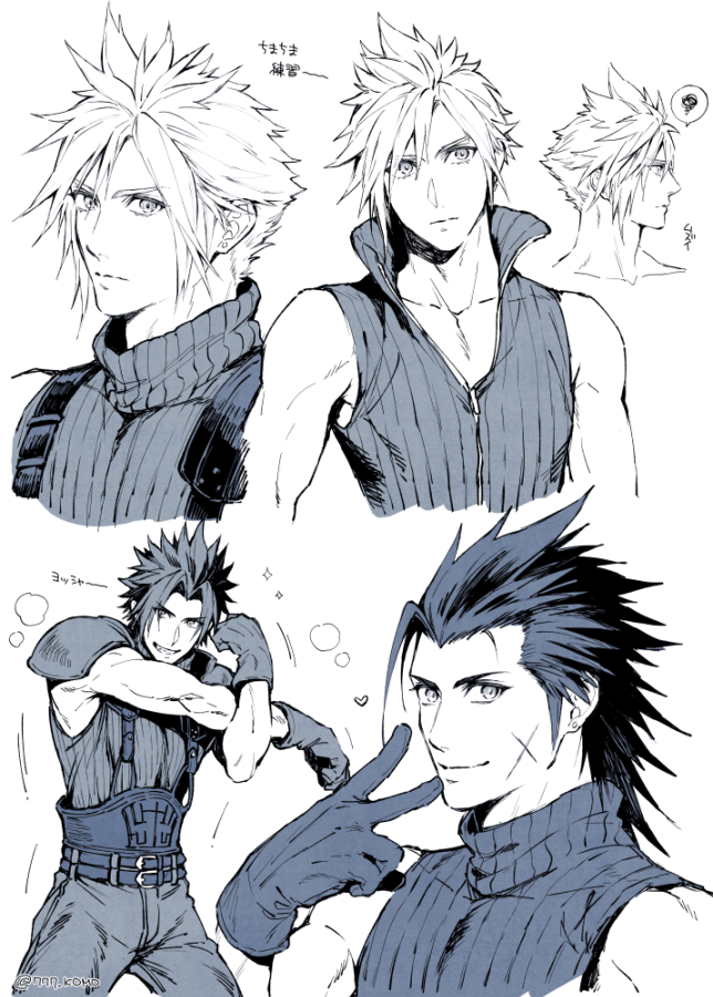 cloud strife and zack fair (final fantasy and 3 more) drawn by 777_komo