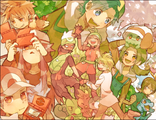 may, red, ethan, blue oak, leaf, and 8 more (pokemon and 4 more) drawn by stone_(shirokanipe_ranran)