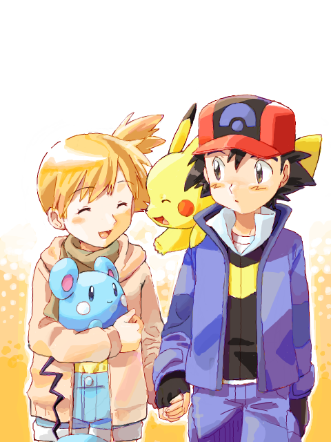 pikachu, ash ketchum, misty, and azurill (pokemon) drawn by d-nezumi