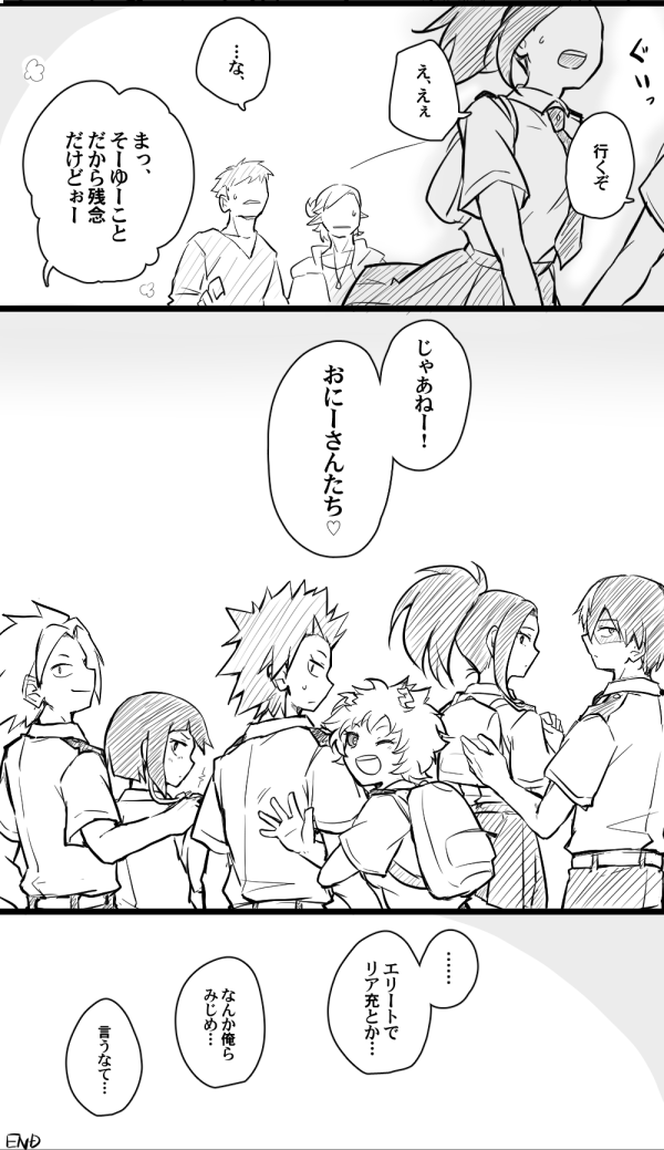 todoroki shoto, yaoyorozu momo, ashido mina, jiro kyoka, kirishima eijiro, and 1 more (boku no hero academia) drawn by karasumi_(aiseec)