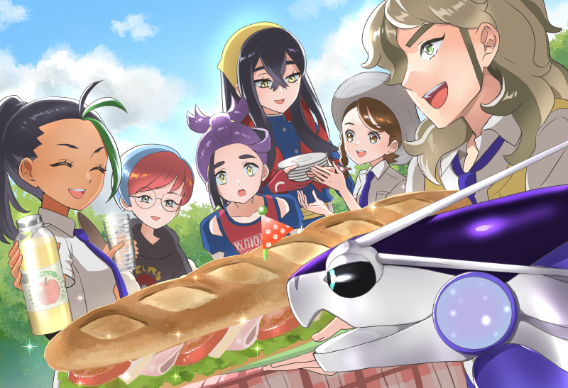kieran, juliana, carmine, nemona, penny, and 2 more (pokemon and 1 more) drawn by morisawa_machi