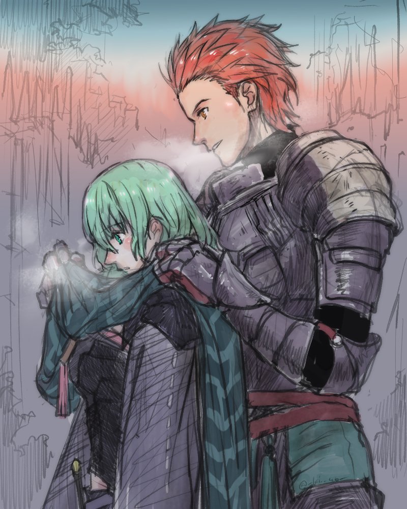 female byleth and sylvain jose gautier (fire emblem and 2 more) drawn by kino_(twitter3500356154)