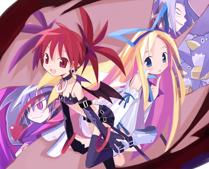 etna, prinny, flonne, laharl, and mid-boss (disgaea and 1 more) drawn by yamamoto_keiji