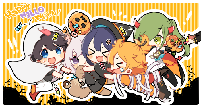 namazuo toushirou, honebami toushirou, horikawa kunihiro, nikkari aoe, urashima kotetsu, and 1 more (touken ranbu) drawn by kanonseinaa
