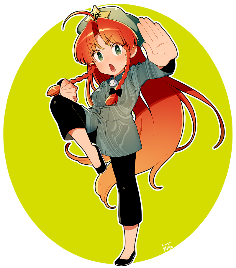 hong meiling and hirasawa susumu (touhou and 1 more) drawn by kiri_futoshi