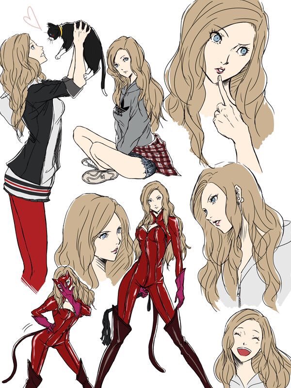 takamaki anne, panther, and morgana (persona and 1 more) drawn by raibellchiori