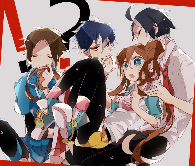 rosa, nate, cheren, and hugh (pokemon and 1 more) drawn by chidori_(@rom)