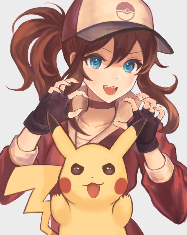 pikachu and female protagonist (pokemon and 1 more) drawn by okakan