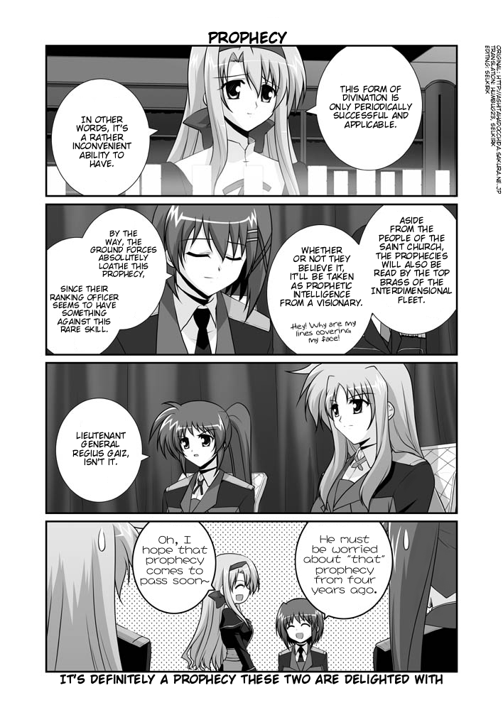 fate testarossa, takamachi nanoha, yagami hayate, and chrono harlaown (lyrical nanoha and 1 more) drawn by mikage_takashi