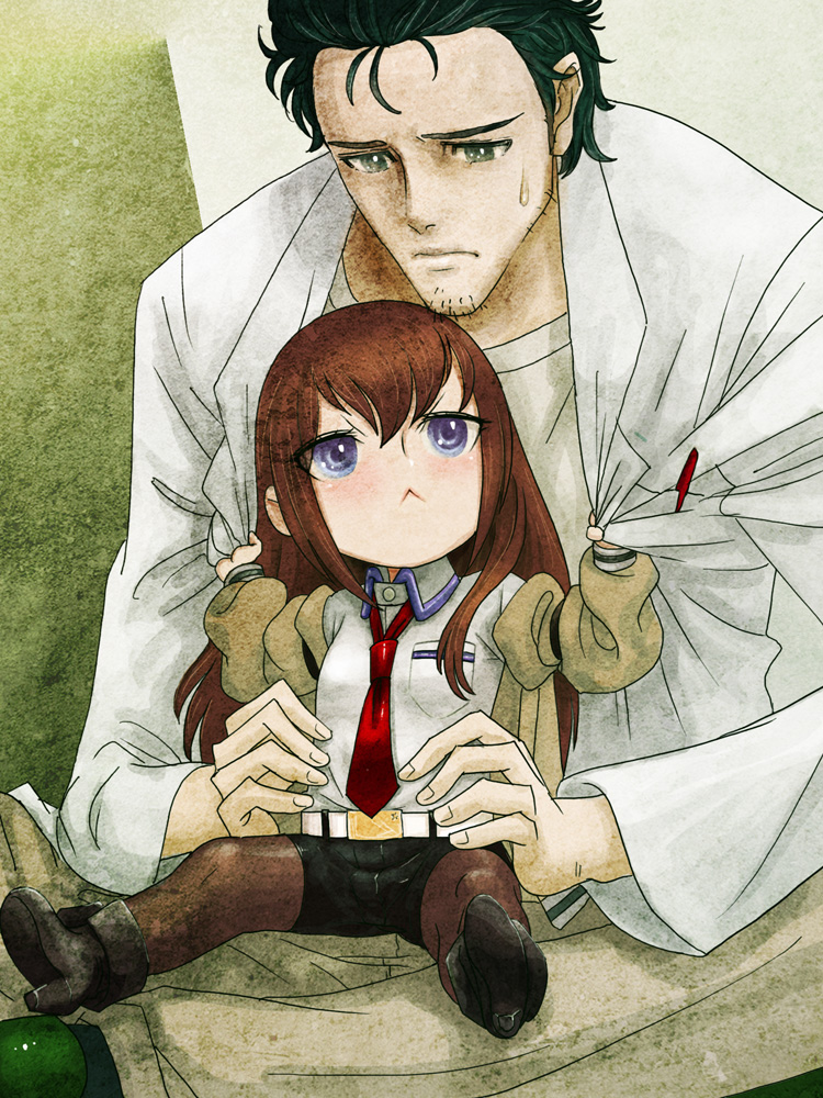 makise kurisu and okabe rintarou (steins;gate) drawn by kikan_(kima)