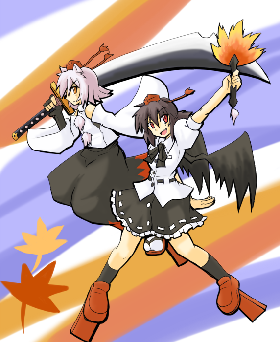 shameimaru aya and inubashiri momiji (touhou) drawn by harukatron