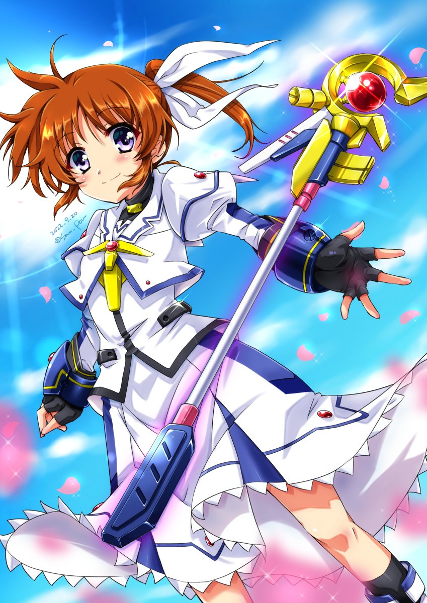 takamachi nanoha and raising heart (lyrical nanoha and 2 more) drawn by san-pon
