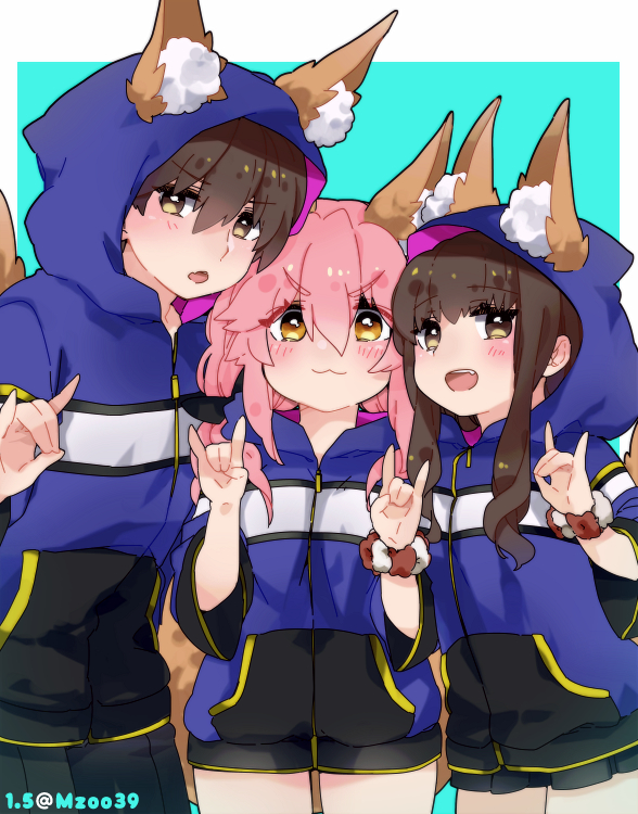 tamamo, tamamo no mae, and kishinami hakuno (fate and 2 more) drawn by osakana_(rrg0123)