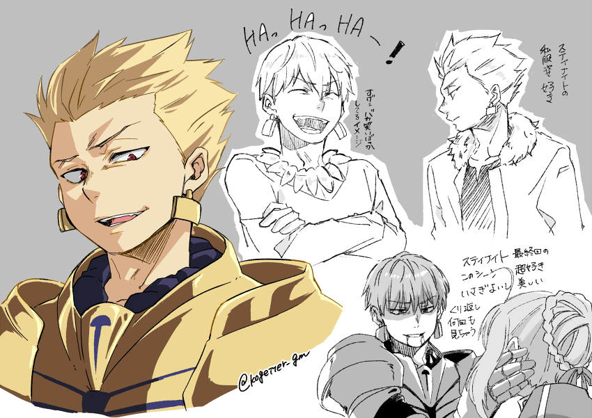 artoria pendragon, saber, and gilgamesh (fate and 2 more) drawn by moonlight_0423