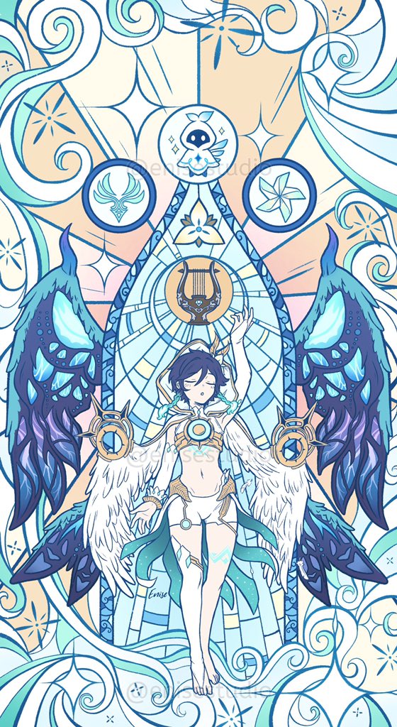 venti, barbatos, and dvalin (genshin impact) drawn by enise