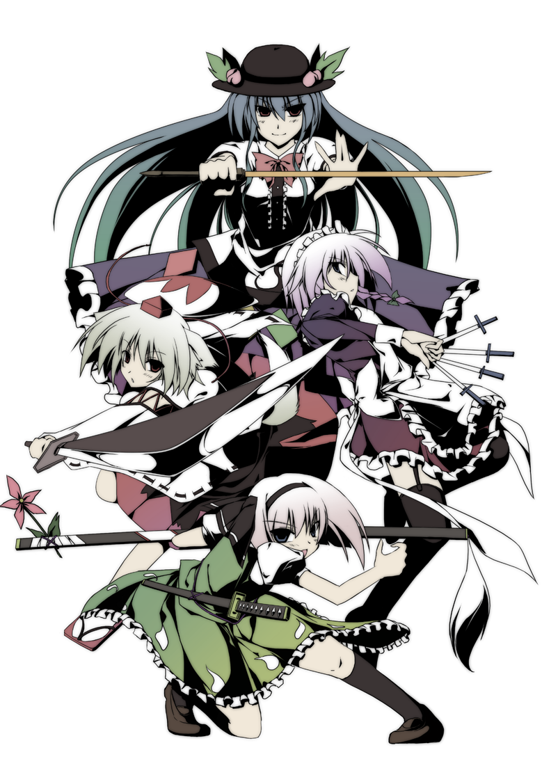 izayoi sakuya, konpaku youmu, inubashiri momiji, and hinanawi tenshi (touhou) drawn by sakurame