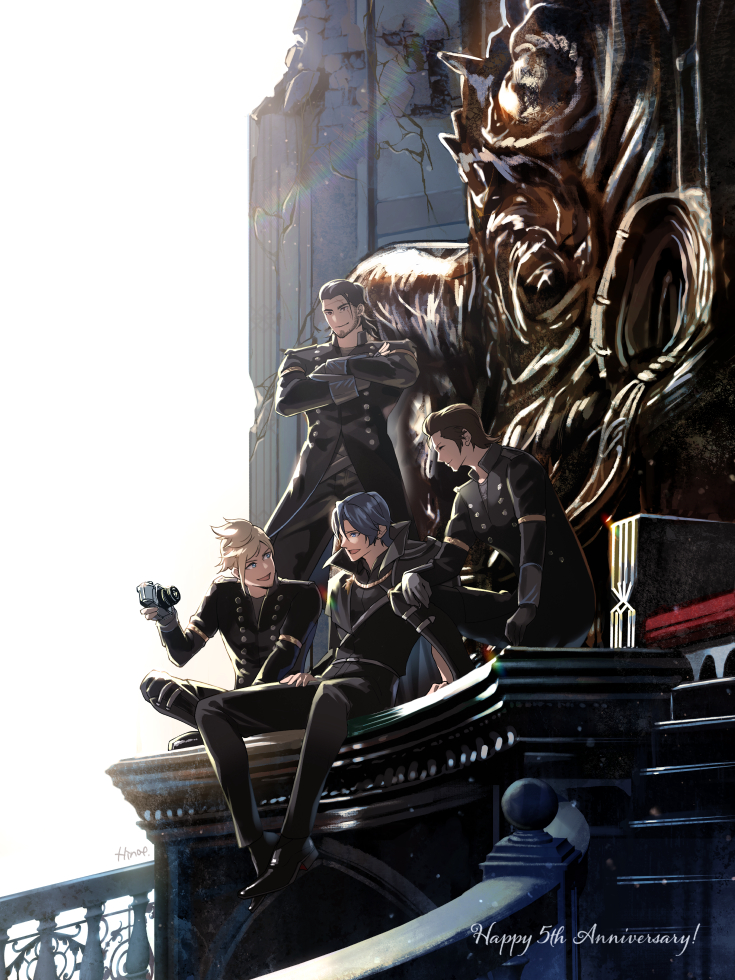 noctis lucis caelum, gladiolus amicitia, prompto argentum, and ignis scientia (final fantasy and 1 more) drawn by hinoe_(dd_works)