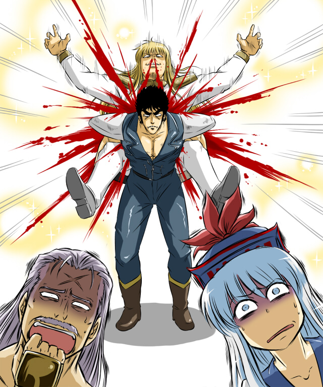 kamishirasawa keine, kenshiro, shin, and wolfgang krauser (touhou and 4 more) drawn by kanno_takanori