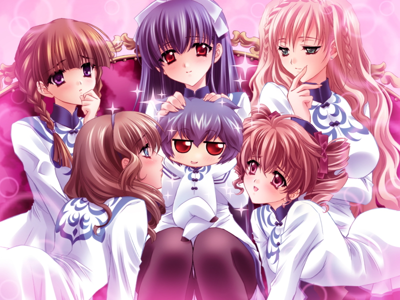 kawakabe momoka, kamiazuma touka, futaba riko, shirakawa asuna, gokokuji marie, and 1 more (touka gettan) drawn by carnelian