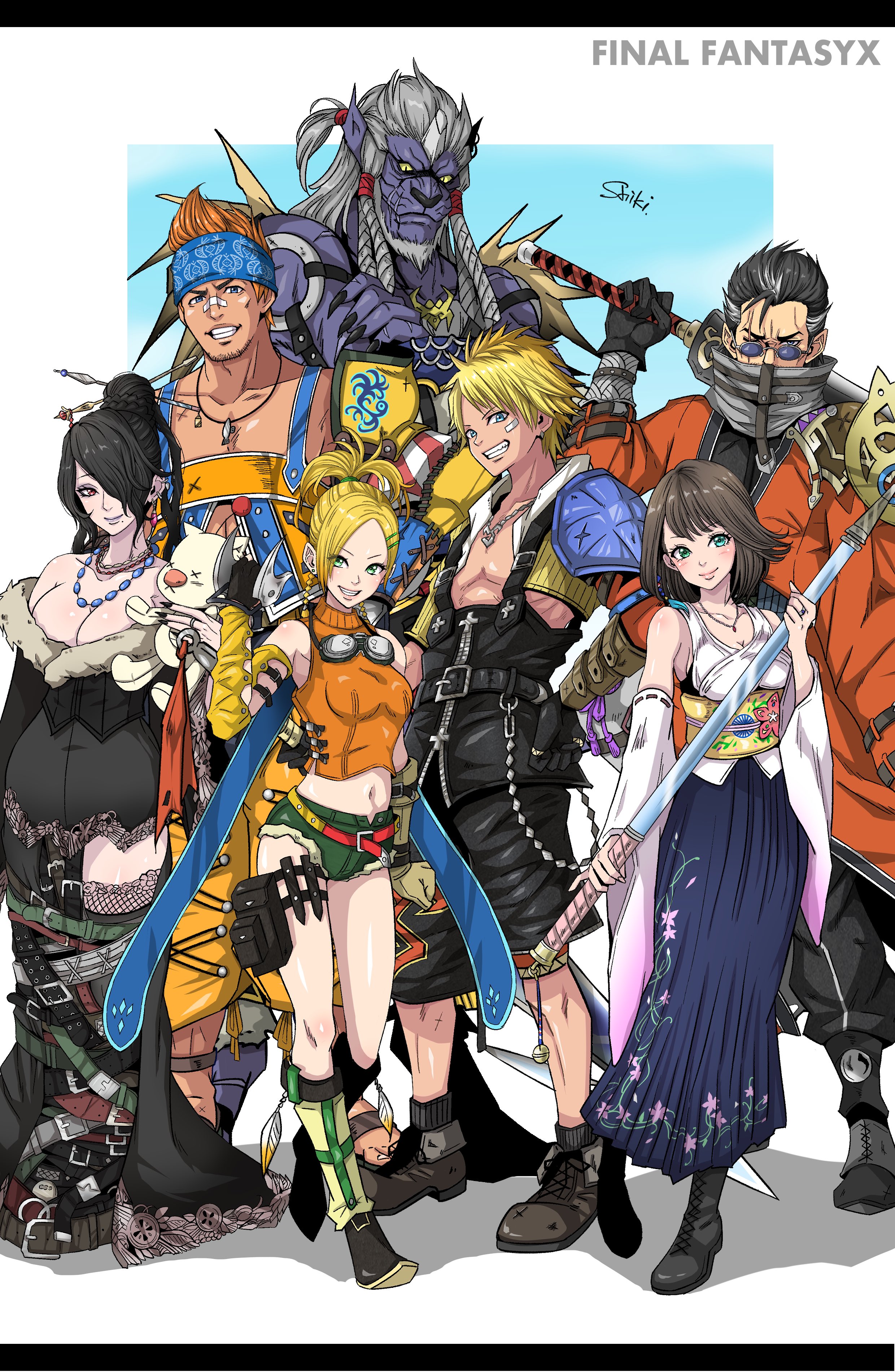 yuna, tidus, rikku, lulu, auron, and 2 more (final fantasy and 1 more)  drawn by anraku_cho, final fantasy x characters