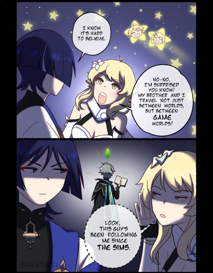 lumine, scaramouche, aether, wanderer, and alhaitham (genshin impact and 1 more) drawn by kakaolikeslegs