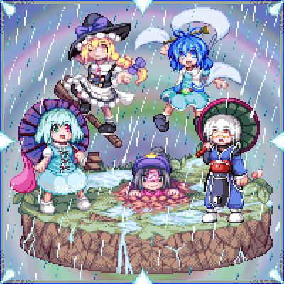 kirisame marisa, tatara kogasa, morichika rinnosuke, kaku seiga, and miyako yoshika (touhou) drawn by kisasage_kouta
