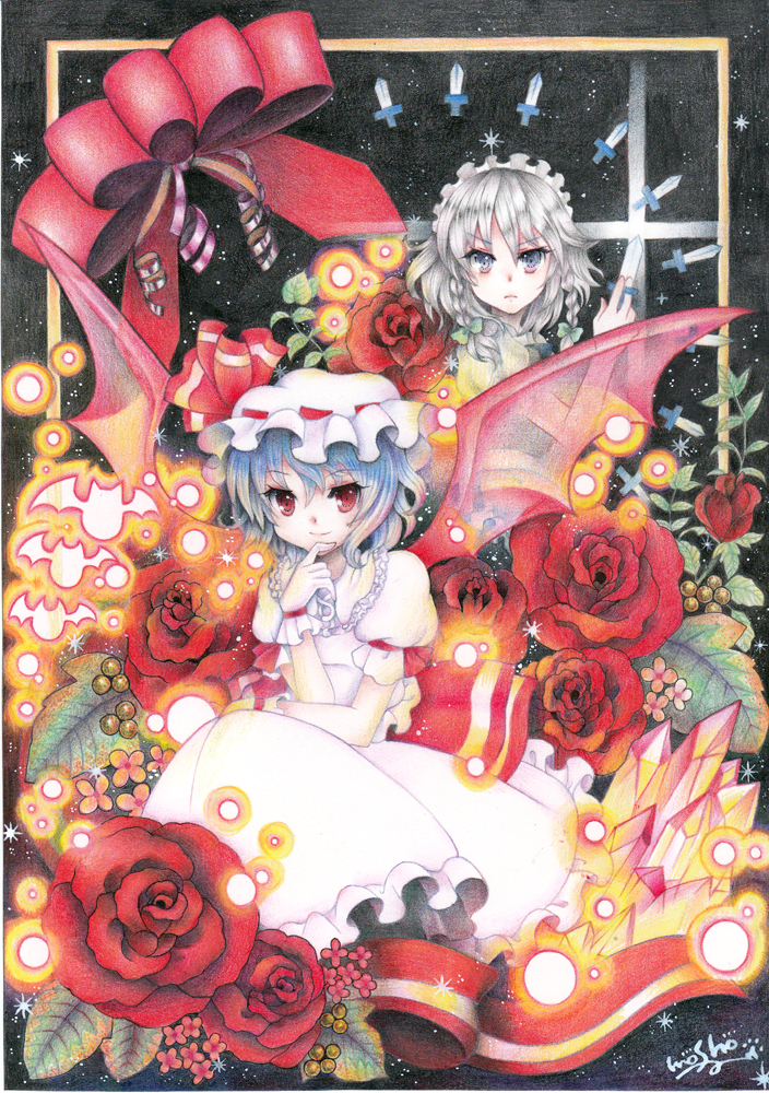 remilia scarlet and izayoi sakuya (touhou) drawn by mosho