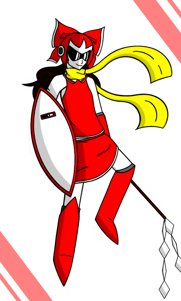 hakurei reimu and proto man (touhou and 1 more) drawn by serenade_(gray)