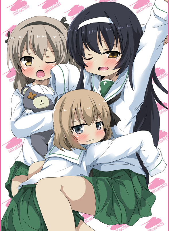 shimada arisu, katyusha, reizei mako, and boko (girls und panzer) drawn by oshiruko_(uminekotei)