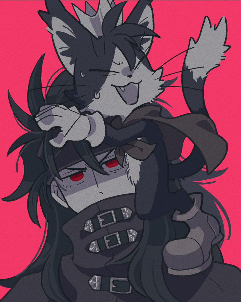 vincent valentine and cait sith (final fantasy and 3 more) drawn by coffinsmokes