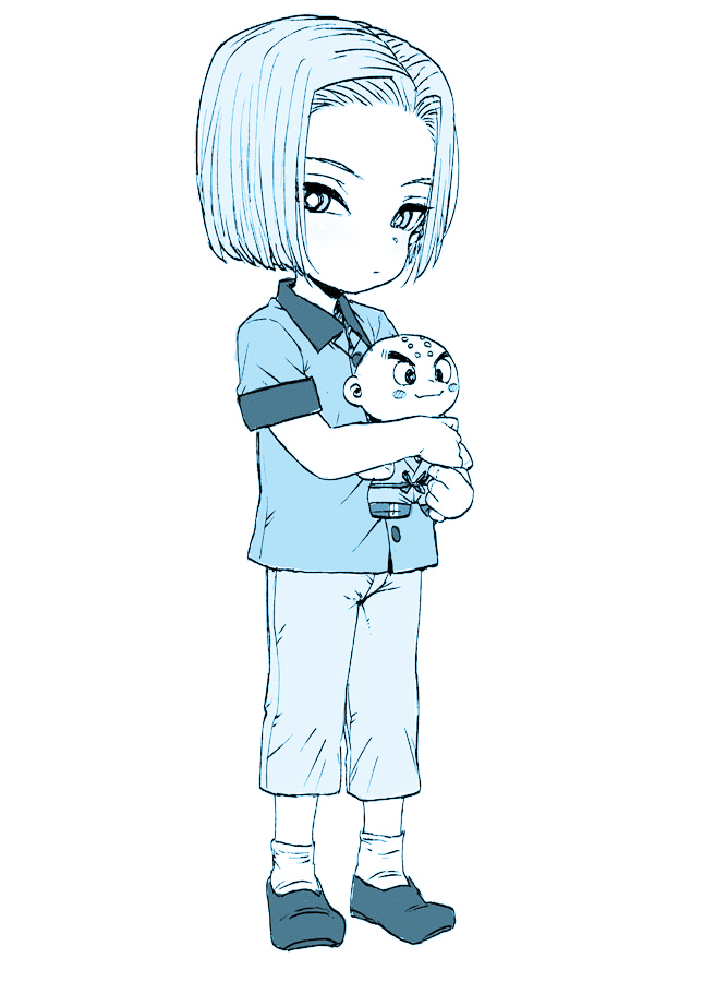 android 18 and kuririn (dragon ball and 1 more) drawn by ponsuke_(pon00000)