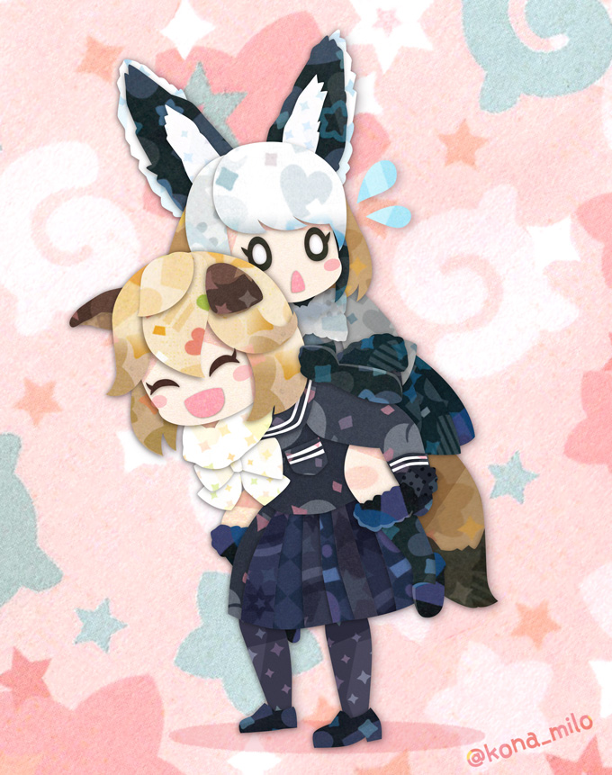tanuki and bat-eared fox (kemono friends) drawn by kikuchi_milo
