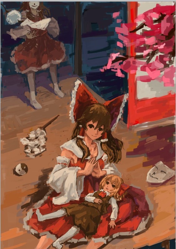 hakurei reimu and rumia (touhou) drawn by sakura_saki