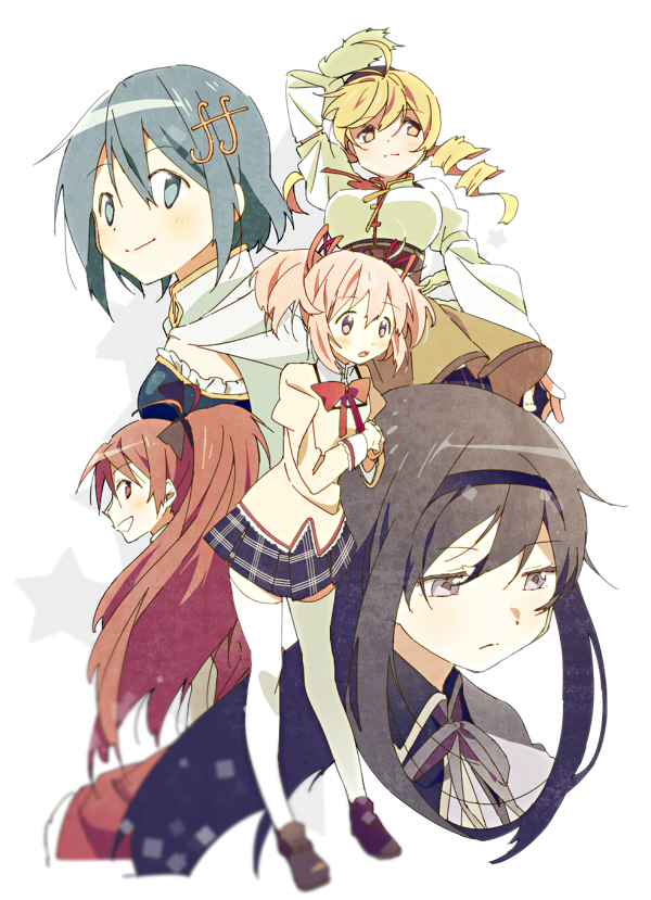 akemi homura, kaname madoka, miki sayaka, sakura kyoko, and tomoe mami (mahou shoujo madoka magica and 1 more) drawn by toma_(koudo)