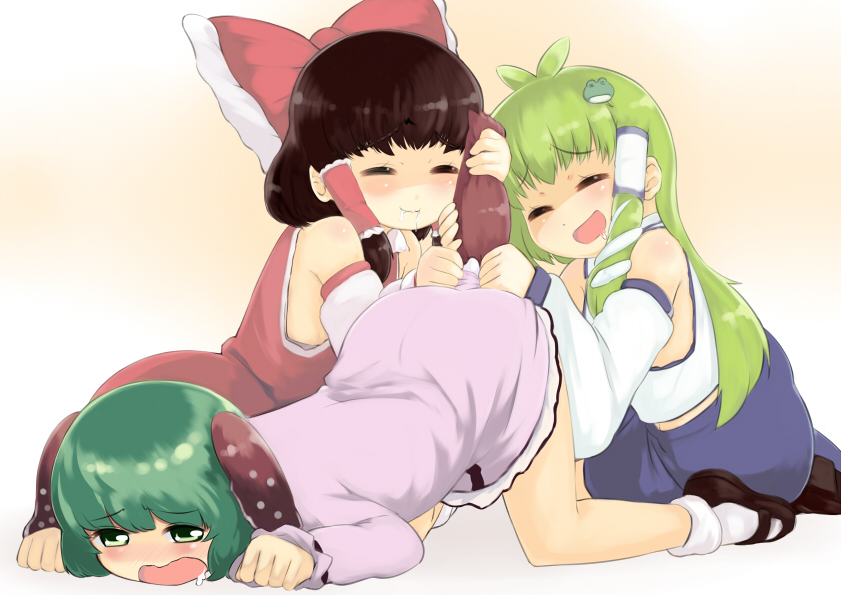 hakurei reimu, kochiya sanae, and kasodani kyouko (touhou) drawn by gigokku