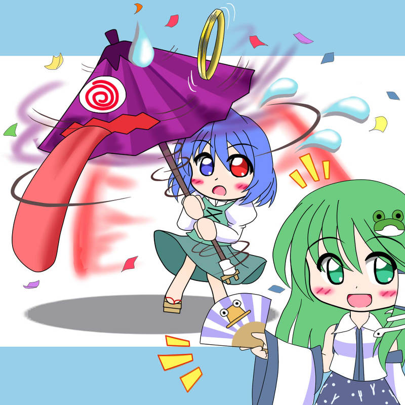 kochiya sanae and tatara kogasa (touhou) drawn by kazamidori_(sleeping_clock)