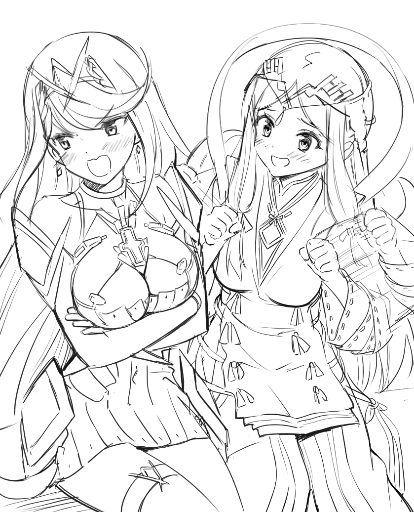 mythra and fan la norne (xenoblade chronicles and 2 more) drawn by taromarun