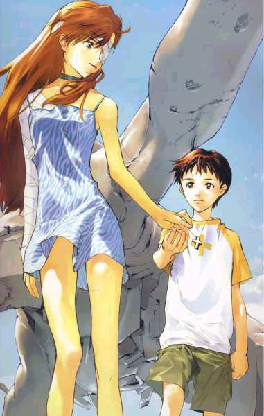 souryuu asuka langley and ikari shinji (neon genesis evangelion) drawn by okazaki_takeshi