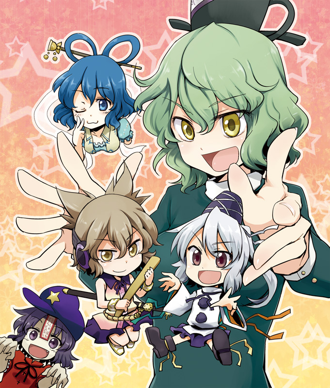 toyosatomimi no miko, mononobe no futo, kaku seiga, miyako yoshika, and soga no tojiko (touhou) drawn by dra_(area-s)