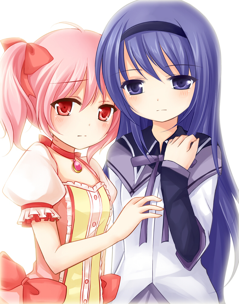 akemi homura and kaname madoka (mahou shoujo madoka magica) drawn by nikoo