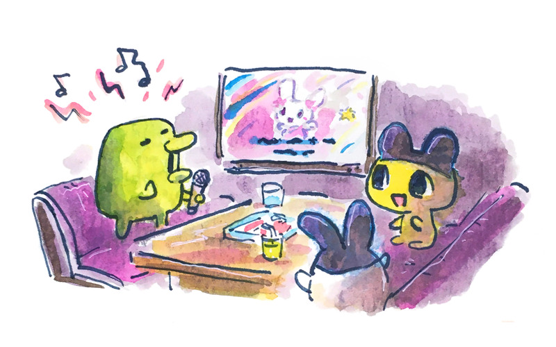 mametchi, kuchipatchi, mimitchi, lovelitchi, and lovelin (tamagotchi and 1 more) drawn by tinsil
