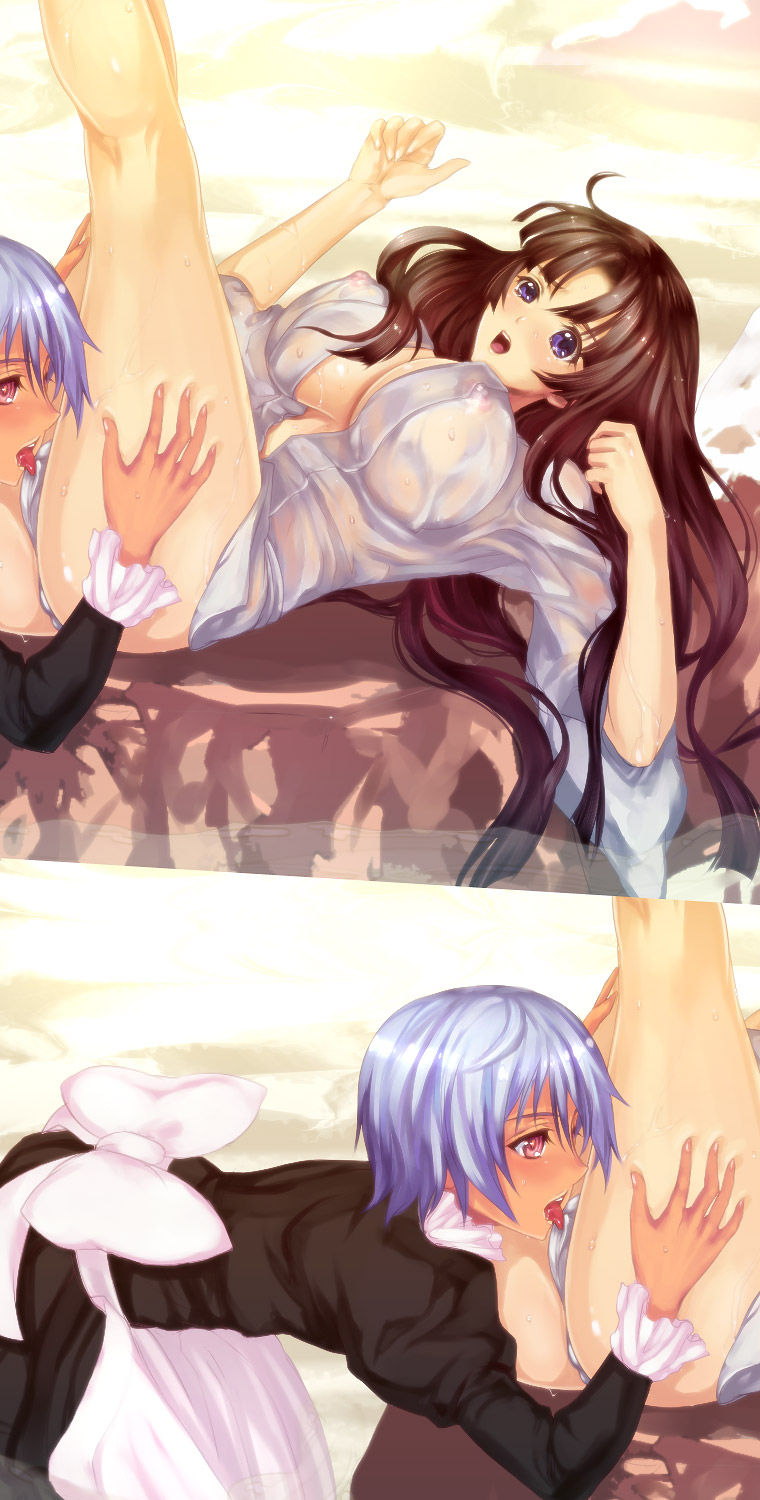 tomoe, musha miko tomoe, irma, and fang assassin irma (queen's blade) drawn by furayu_(flayu)